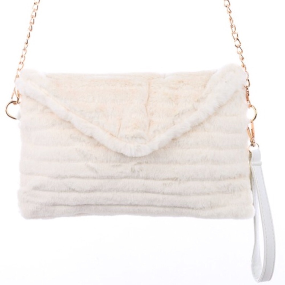 Faux fur purse with gold chain